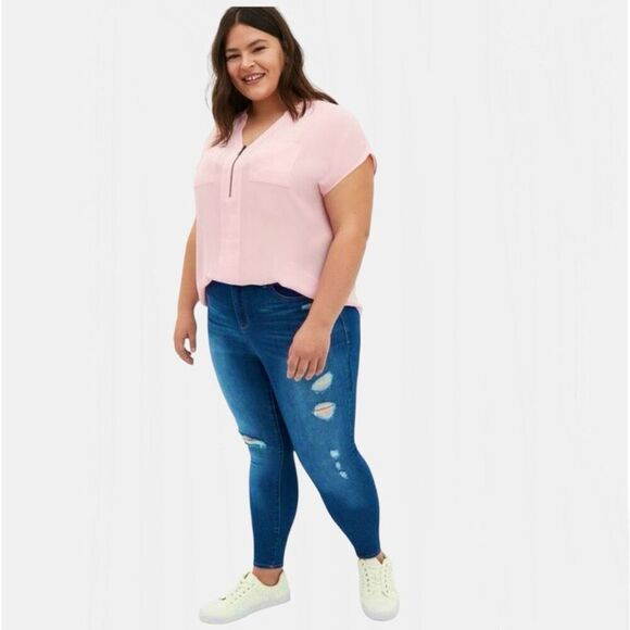 Torrid Pink Dolman Sleeve 1/4 Zip Georgette Blouse Sz 1X - Picture 3 of 14